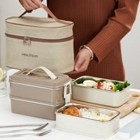 304 Edelstahl Lunchbox Doppelschichtige Auslaufsichere Bento-Box Tragbarer Lebensmittelbehälter mit Griff für Büro und Schule