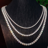 Collar de diamantes de Mozambique, Plata 925, Estilo europeo-americano transfronterizo, Cadena tipo tenis engastada a mano, 2mm 5mm DEF, Una sola fila
