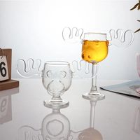 Mug à vin et à cocktail créatif en verre borosilicate en forme de bois de cerf avec motif bois de cerf, cadeau de Noël pour les soirées en bar