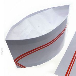 Disposable <b>Paper</b> Hat White With Red Trim 100G For Party Catering <b>Kitchen</b> Use - Product Image 2