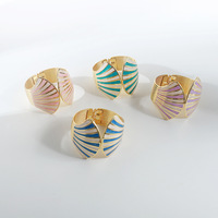 Bracelet ouvert en émail texturé à lignes épaisses et coquillages, 4 couleurs, style rétro simple pour femme, en or, par Kaimei