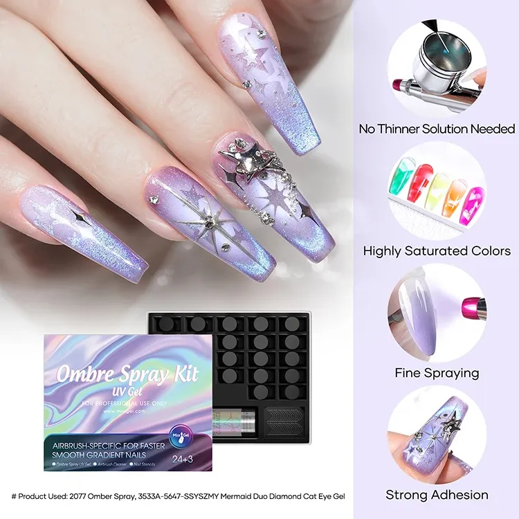 Gel UV hautement pigmenté coloré Nail Art Pistolet Vegan Aérographe Soak Off Nails Gel Set