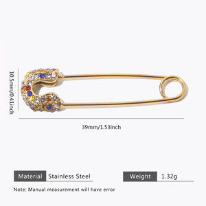 Broche DE SEGURIDAD Pave | Pin decorativo de acero inoxidable chapado en oro PVD de 18K para joyería DIY, estilo de broche y cinchado de cintura - Product Image 6