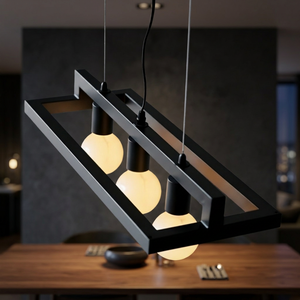 Black Rectangle Pendant Light E14 LED 3 <b>Bulbs</b> 3500K Warm White Fabric Voice Control Adjustable Height High CRI 90 Living Room - Product Image 4