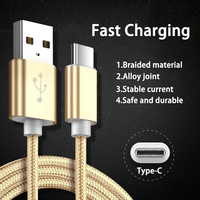 Cable trenzado de nylon USB A a tipo C para teléfono móvil Cargador USB de carga rápida Cable USB tipo C