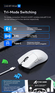 Ataque Tubarão X11 Conexão 3-Mode/2.4GHz/Bluetooth ,PAW3311 ,400IPS,22K000DPI,RGB, <span class=keywords><strong>Mouse</strong></span> para jogos <span class=keywords><strong>sem</strong></span> <span class=keywords><strong>fio</strong></span> para PC - Product Image 4