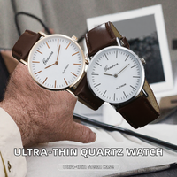 Pabrik Perhiasan ODM OEM Grosir Jam Tangan Quartz Pasangan Geneva Kustom Logo dalam Jumlah Kecil Dial Sederhana dengan Penanda Kulit Coklat