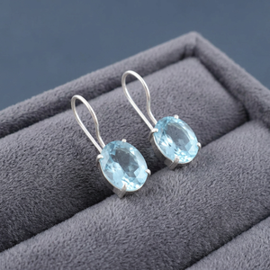 Boucles d'oreilles élégantes et tendance en topaze bleu ciel, faites à la main, en argent sterling 925 plaqué, bijoux pour femmes et filles - Product Image 5