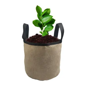 Factory Made Kids Natural burlap Planter jute Fabric Grow Pot Burlap Garden Grow Bag Eco Friendly Plant PE coat Jute pot