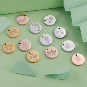 Colgante de disco de acero inoxidable chapado en oro con flor de <span class=keywords><strong>nacimiento</strong></span> personalizada de 15 mm para la creación de joyas de regalo de cumpleaños personalizadas - Product Image 3