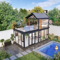 Serre en aluminium et verre trempé, personnalisée, moderne, intelligente, vente en gros, véranda à toit incliné pour jardinage et patio