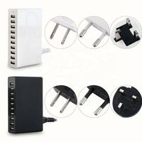 Adaptador de corriente inteligente de 10 puertos, 50W 10A, cargador de pared USB para iPhone y tabletas.