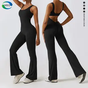 Workout Sets Yoga Fitness Wear Women Sexy Square Collar Bodysuit Ladies Casual Hollow Back Jumpsuits Playsuits & Bodysuits