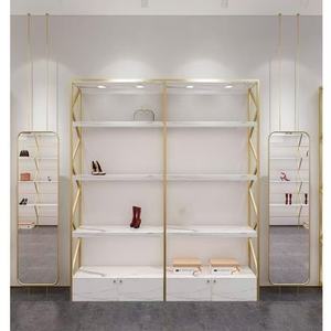 Light Luxury <b>Gold</b> Shoes Display <b>Wall</b> <b>Shelf</b> LED-Lit Retail Shop Furniture for Salon & Storefront - Product Image 2