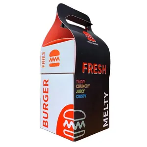 Fiambrera negra reciclable personalizada, papel de cartón desechable para comida, hamburguesa, embalaje para llevar, caja de <span class=keywords><strong>hamburguesas</strong></span> - Product Image 1