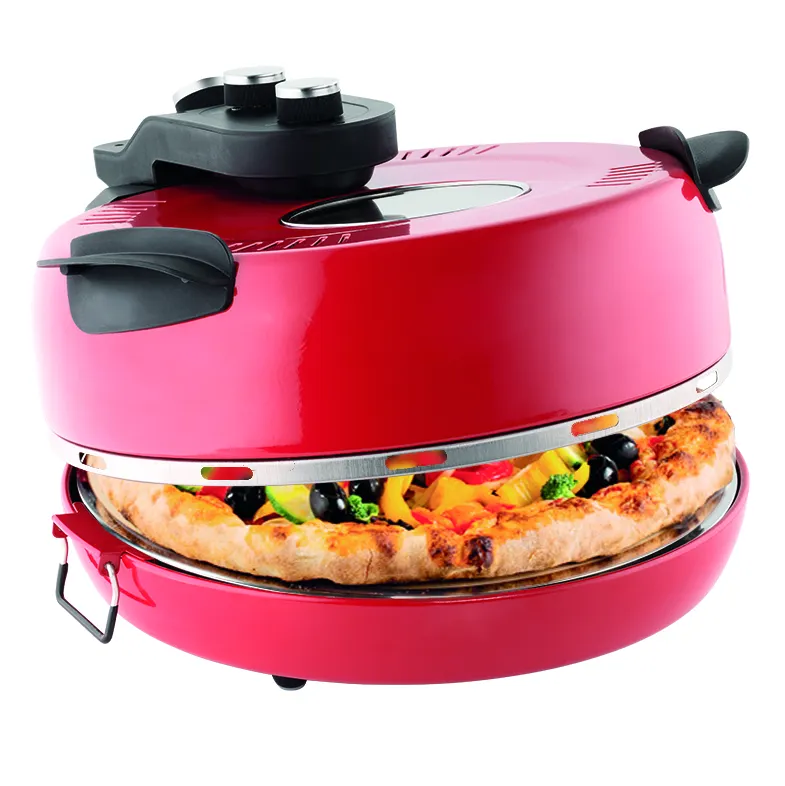 Aparelho de cozinha mais vendido, mini máquina de pizza redonda vermelha verde cinza 220v 5 min de cozimento rápido