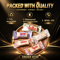 MOQ 1000 pièces, sachets thermoscellés, emballage artisanal pour bonbons, nougat, biscuits, 4x9,5 cm, plastique de qualité alimentaire, sachet jetable à fermeture arrière