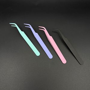 Pinces à épiler colorées en acier inoxydable à pointe courbée pour extensions de cils et outils de bricolage, design coudé multicolore à pulvérisation intégrale - Product Image 4