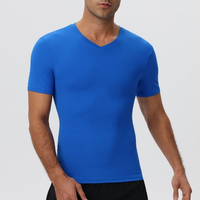Chemises de sport à col en V pour hommes, 100% coton, haute élasticité, séchage rapide, évacuation de l'humidité, athlétiques, running, unies, 180 grammes