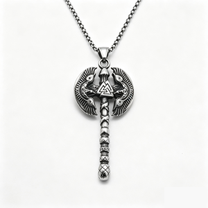 Collier Pendentif Hache de Combat Double Aigle Viking pour Hommes, en Acier Titane, avec Valknut Nordique, Style Punk Rock Motard, Talisman Hache de Guerre, Accessoires Vestimentaires - Product Image 1