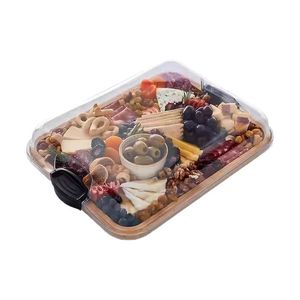 Plateau en bambou avec couvercle transparent en acrylique, idéal pour la maison, les fêtes et les collations. - Product Image 3