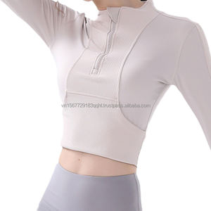 Half Zip Sports Yoga Jacket Autumn Winter Tight Long Sleeve Short Style Running Jacket Slim Fit Slimming Fitness Wear - Product Image 6