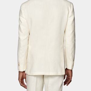 <span class=keywords><strong>Traje</strong></span> de <span class=keywords><strong>hombre</strong></span> de negocios de <span class=keywords><strong>lino</strong></span> <span class=keywords><strong>blanco</strong></span> cremoso delgado de un solo pecho - Product Image 6