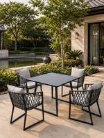 Ensemble de canapés d'extérieur durables de style postmoderne, meubles de jardin en teck écologiques de luxe avec coussins imperméables