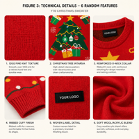 Pull en tricot rouge Y76 pour femme, col rond, manches longues, imprimé floral et nœud, décontracté, pour les fêtes de Noël