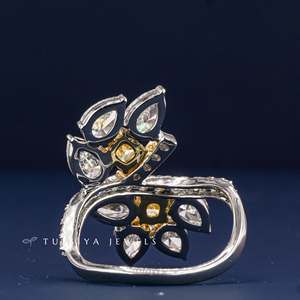 Bague en or blanc 14 carats avec diamant, pour femme, haut de gamme, pierre précieuse jaune au centre, large bande avec diamants d'appoint, bijoux fins pour mariage et fiançailles - Product Image 5