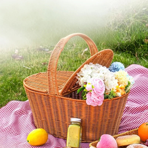 Huihua Precio de fábrica Cesta de picnic al aire libre Diseño tejido vintage Gran capacidad para compras y almacenamiento