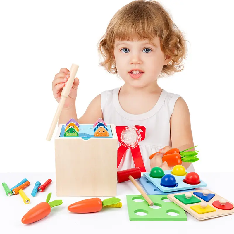 5-in-1 3 anni Baby Montessori science giocattolo intelligente in legno interattivo e portamonete che tira il ravanello Sorter per neonati