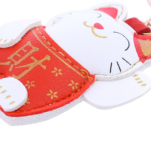 Porte-clés Maneki Neko Chat porte-bonheur de dessin animé en cuir PU mignon, breloque de sac, accessoire pour <span class=keywords><strong>voiture</strong></span>, sac et téléphone, cadeau pour <span class=keywords><strong>ami</strong></span> - Product Image 6