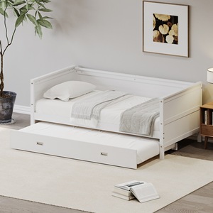 Lit double en bois blanc avec lit gigogne intégré, gain de place, pour enfants, adultes et personnes âgées - Product Image 1