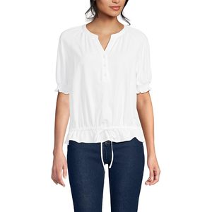 FOXA Women's Elbow Sleeve Lightweight Jersey Blouse With Gathered Adjustable Hem Casual Everyday Wear - Product Image 1