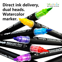 Ensemble de stylos pinceaux aquarelle à double pointe en gros, marqueurs de dessin et de lettrage, marqueurs liquides droits, stylo multicolores avec logo