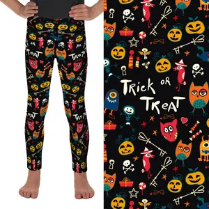 Trick Or Treat Pompoen Halloween Kinderen Meisje Leggings Elastische Taille Slim Fit Stretchy Unieke Feestelijke Thema Panty Broek