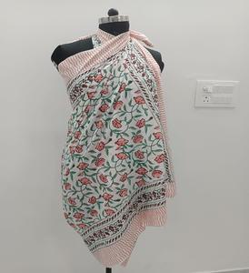 Pareo Premium Hecho a Mano con Estampado de Bloques, Talla Extra Grande, Moda Ética, Pareo de Algodón Suave, Pareo de Playa 100% Algodón - Product Image 2