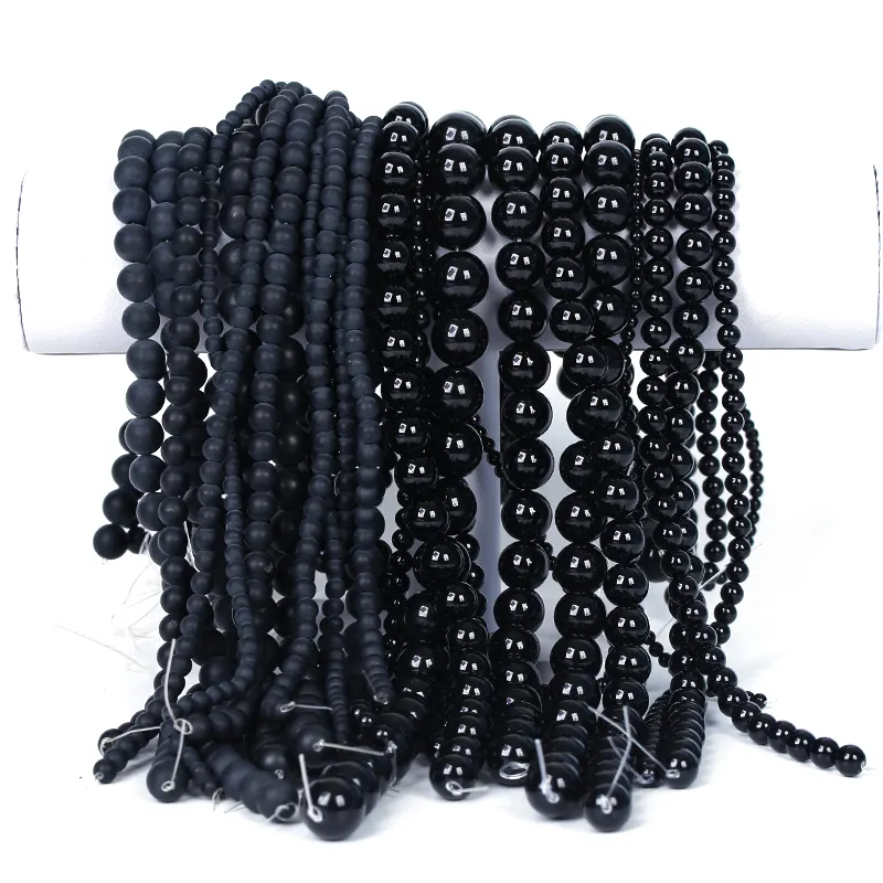 5A/7A agata nera naturale moda perline allentate rotonde accessori fai da te collana di agata ciondolo produzione di gioielli