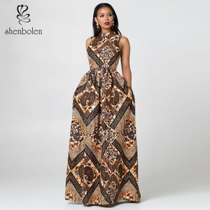Robes traditionnelles africaines et jupes sans manches Maxi <span class=keywords><strong>grande</strong></span> <span class=keywords><strong>taille</strong></span> <span class=keywords><strong>robe</strong></span> femmes cire imprimer vêtements 2019 - Product Image 1