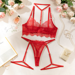 Của phụ nữ màu đỏ 3-mảnh Teddy bodysuit lông mi ren đồ lót thiết lập lưới Sheer Strappy Áo ngực v-cổ thong <span class=keywords><strong>G</strong></span>ăng tay phù hợp với <span class=keywords><strong>G</strong></span>-<span class=keywords><strong>string</strong></span> - Product Image 6
