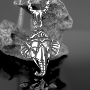Stainless Steel Men's Asymmetrical Geometric <b>Elephant</b> Pendant Necklace Themed Animal Charm <b>Gift</b> Jewelry - Product Image 1