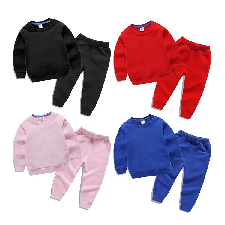 Qy 2021 Autumn Warm Kids Cotton Hoodies Pants 2pcs Fashion Custom LOGO Tracksuit Child Clothing Set