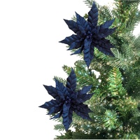 Fleur de poinsettia ornementale professionnelle YATING, bleu foncé, durable, douce, écologique, 35 cm, décoration de sapin de Noël pour la maison