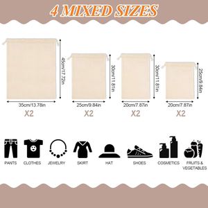 Sacs en coton recyclables avec cordon de serrage, option logo personnalisé, impression sérigraphique pour emballage de mariage et de café - Product Image 4