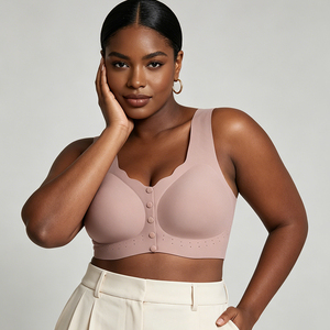 <span class=keywords><strong>Sujetador</strong></span> sin costuras <span class=keywords><strong>con</strong></span> cierre frontal a presión, diseño transpirable <span class=keywords><strong>con</strong></span> orificios, tirantes anchos, bralette cómodo posquirúrgico <span class=keywords><strong>con</strong></span> almohadillas no extraíbles - Product Image 3