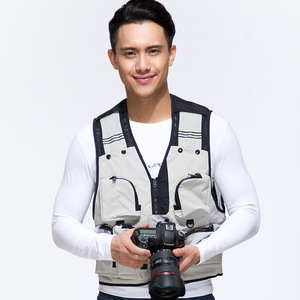 Chaleco de Pesca Multibolsillos Impermeable para Fotografía al Aire Libre, Ropa de Trabajo, Beige, Gris, Rojo, Azul, Naranja, Fibra de Poliéster Delgada SY025 - Product Image 1