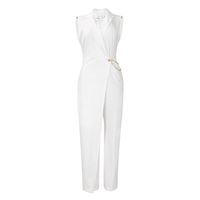 Nouvelle combinaison élégante pour femme, coupe ample à col tailleur et chaîne à la taille, jambe large, best-seller de haute qualité pour la vente en gros
