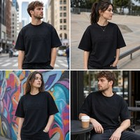 T-shirt ample en tricot pour homme, tissu haute densité, streetwear, épaules tombantes, manches classiques, personnalisable