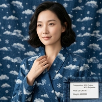 Vente en gros – Tissu denim tricoté épais 480 GSM en mélange de coton écologique, imprimé nuage indigo vintage, respirant, pour garçons et filles, tendance